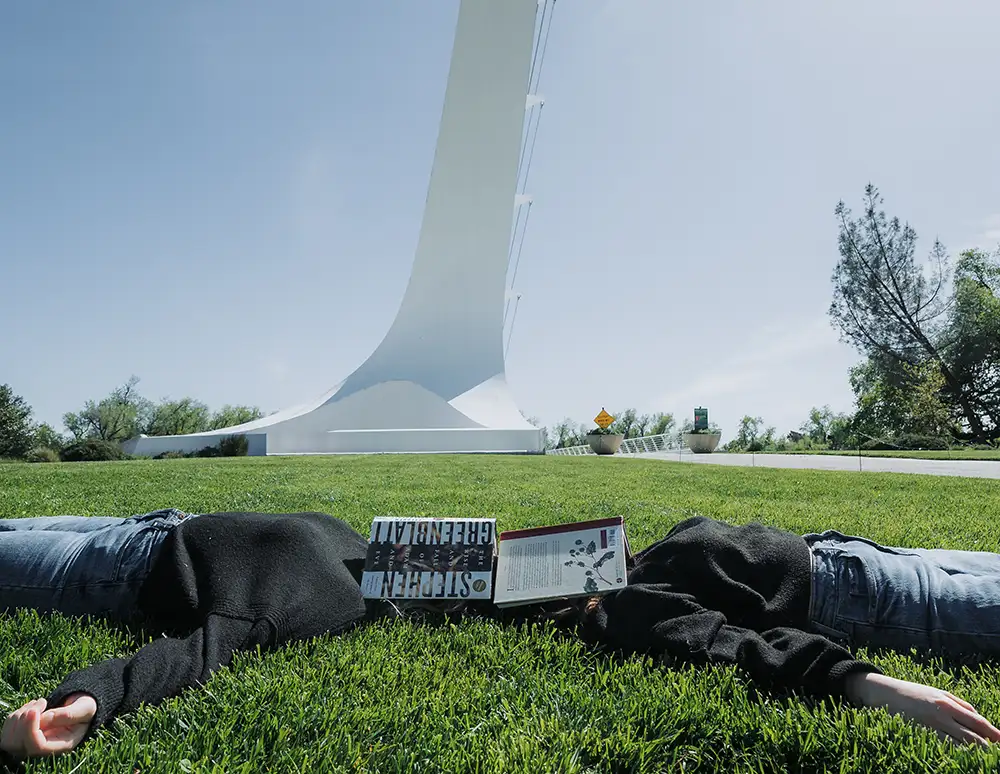 Books on face by Sundial Bridge
