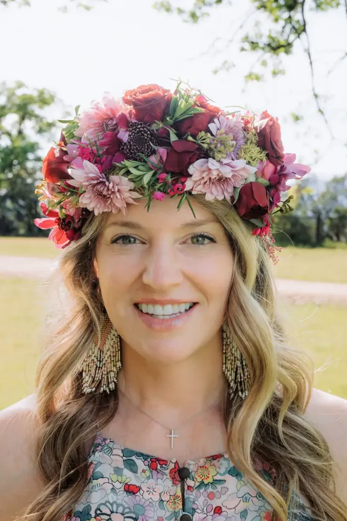 Sarah Bartlett with flower headband