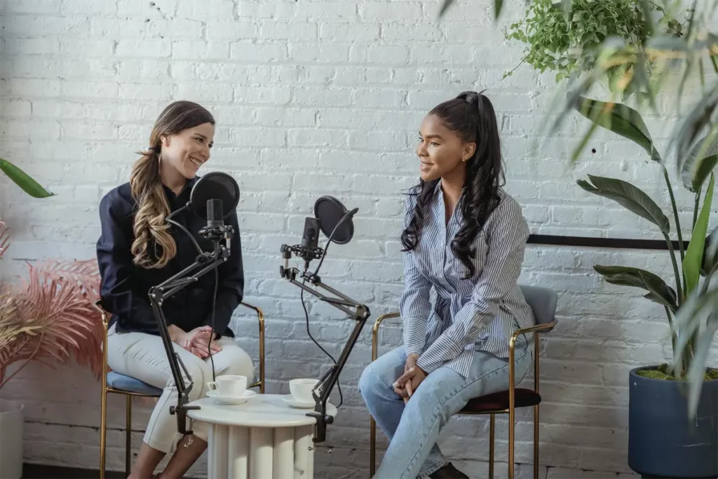Women recording a podcast